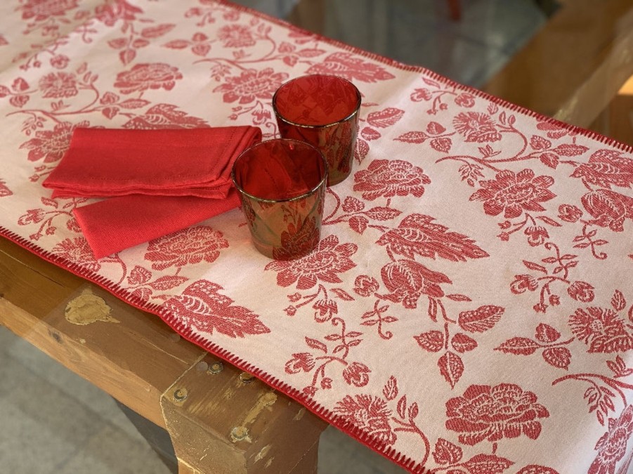 Tisch Busatti | Venezia-Laufer Mit Punto Siena Saum Rot/Creme